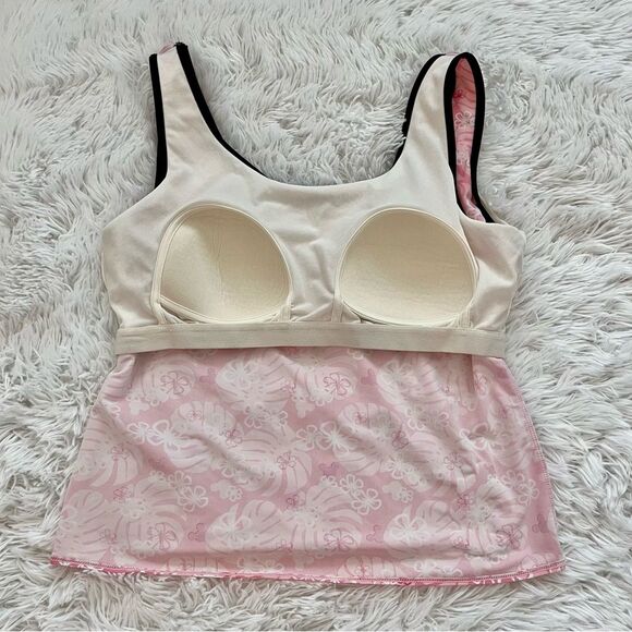 Disney Mickey Mouse Tankini swimsuit top pink tropical flowers shelf bra size 12 - Picture 4 of 7